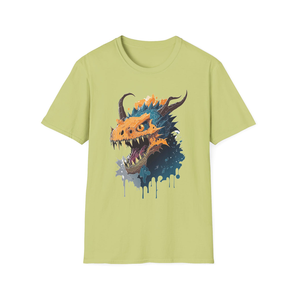 Dragon Head Graphic T-Shirt — Fiery Monster Art Cartoon Graphic Tee Unisex 100 Cotton Gildan T-Shirt