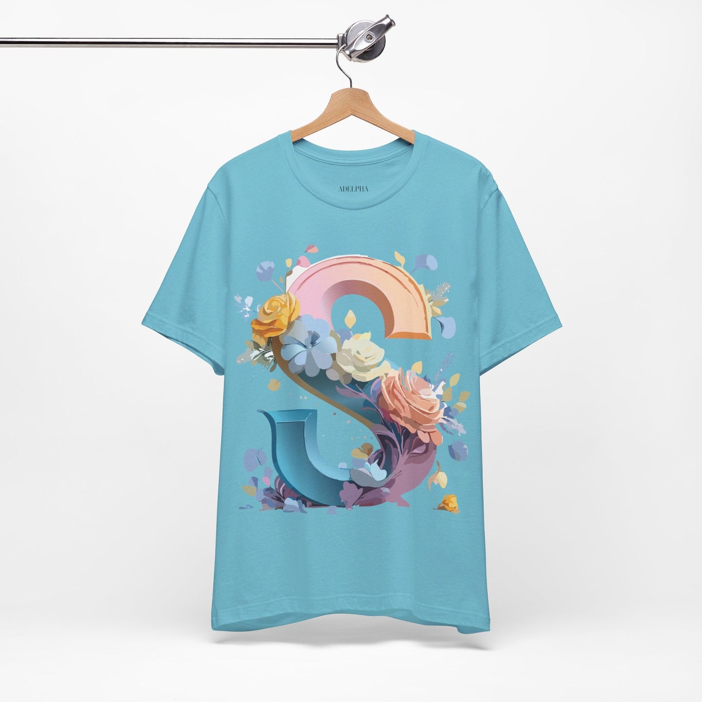 Letter S Graphic Tee Unisex Short Sleeve Shirt Adelpha Vintage Inspired Art Design