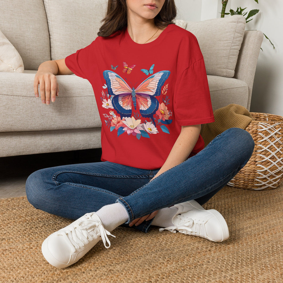 Butterfly Floral T‑Shirt — Colorful Garden Butterfly Graphic Design Unisex 100 Cotton Gildan T-Shirt