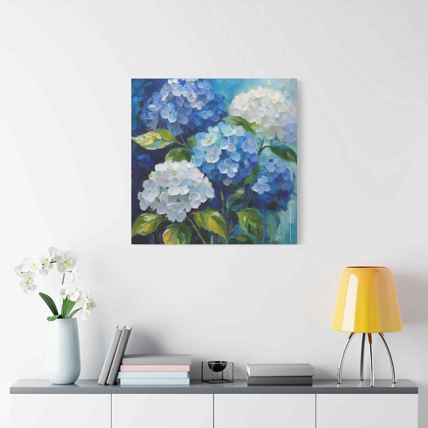 Hydrangeas Print Canvas, Flowers Oil Paint Print 20x20, 24x24, 30x30, 32x32, 36x36, Floral Art Design Print Non-Frame MC-32