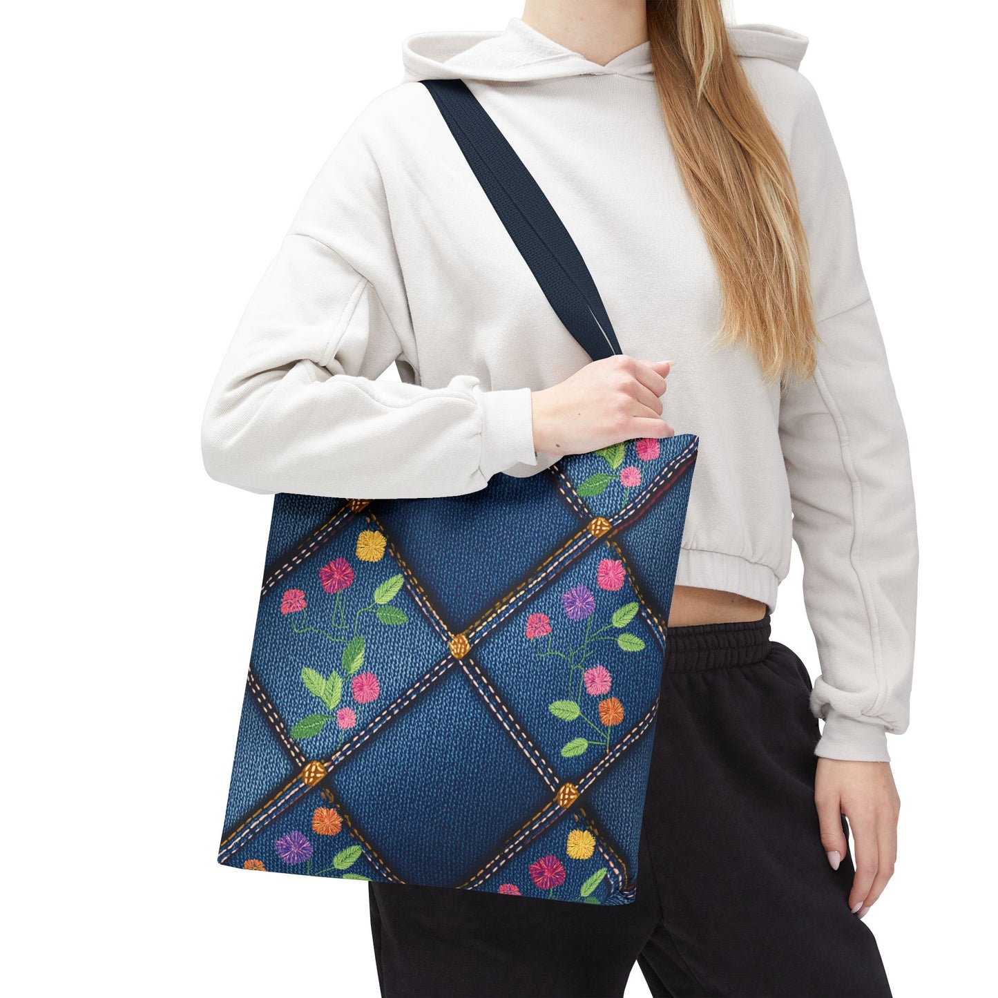 Denim Fabric Imitation Print Unisex Canvas Bag Poly Spun 3 Sizes Tote Bag 124