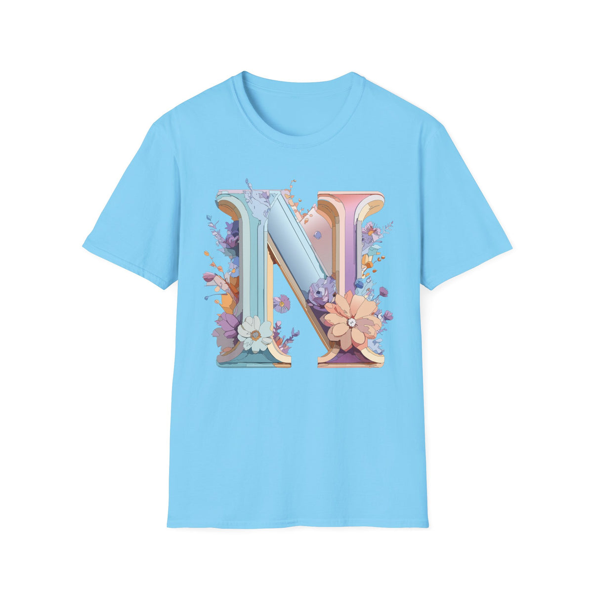 Floral Letter N T-Shirt | Monogram Initial N Tee