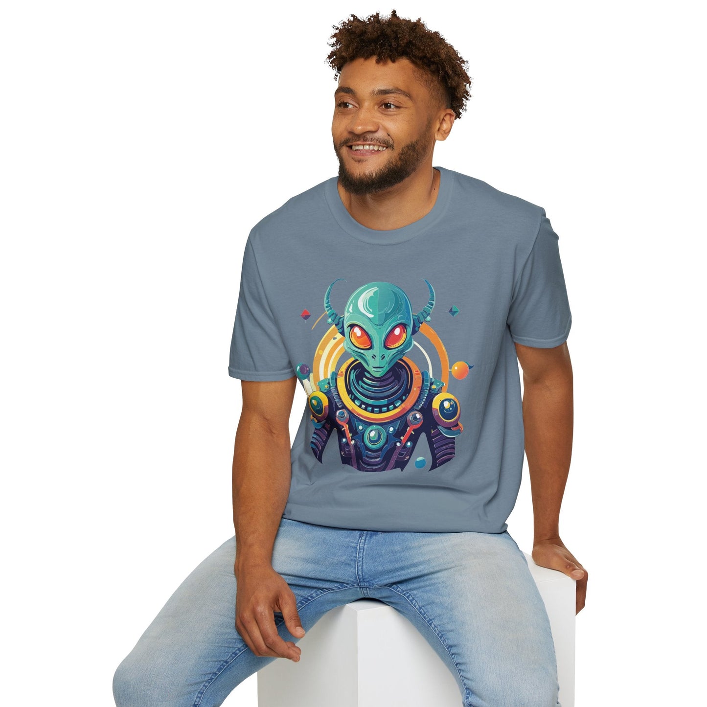 Alien Cosmos T Shirt Unisex Softstyle Cotton Tee With Alien Art Design Premium Comfort