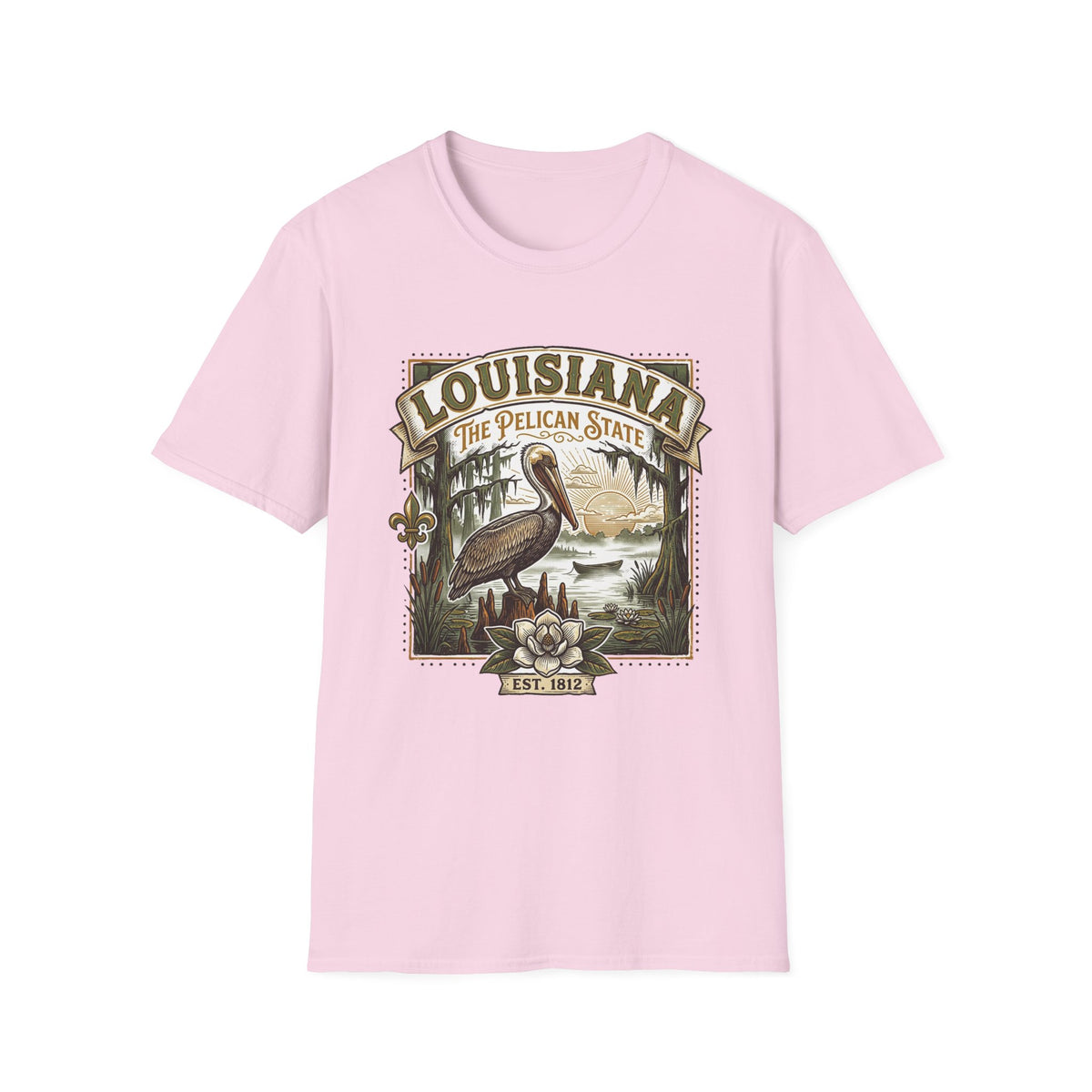 Louisiana Pelican State T-Shirt – Vintage Travel Tourist Graphic Design Unisex 100 Cotton Gildan T-Shirt