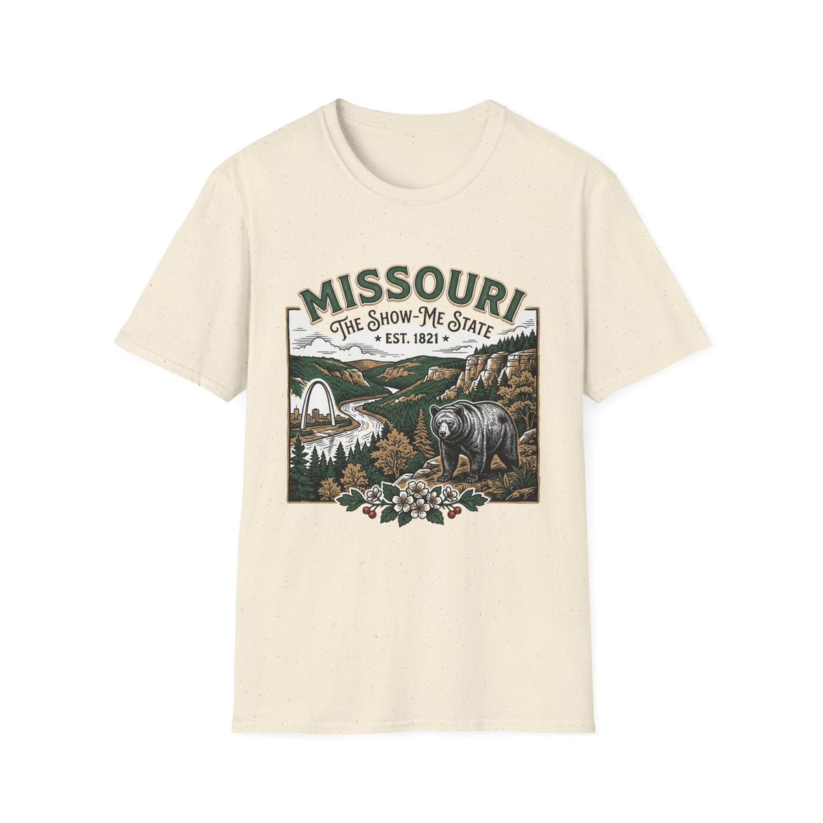 Missouri Vintage State Pride T-Shirt — State Scenic Bear Design Travel Tourist Graphic Design Unisex 100 Cotton Gildan T-Shirt