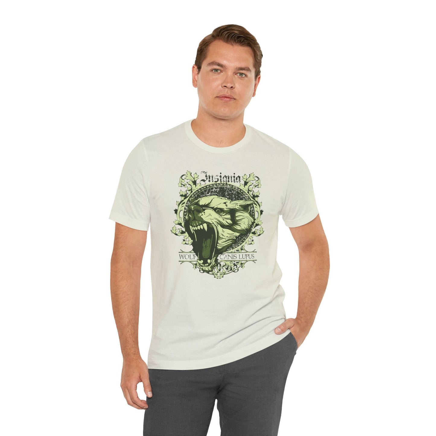 Howling Wolf Skull Tee Gothic Vintage Crest, Green Graphic Shirt Art-54
