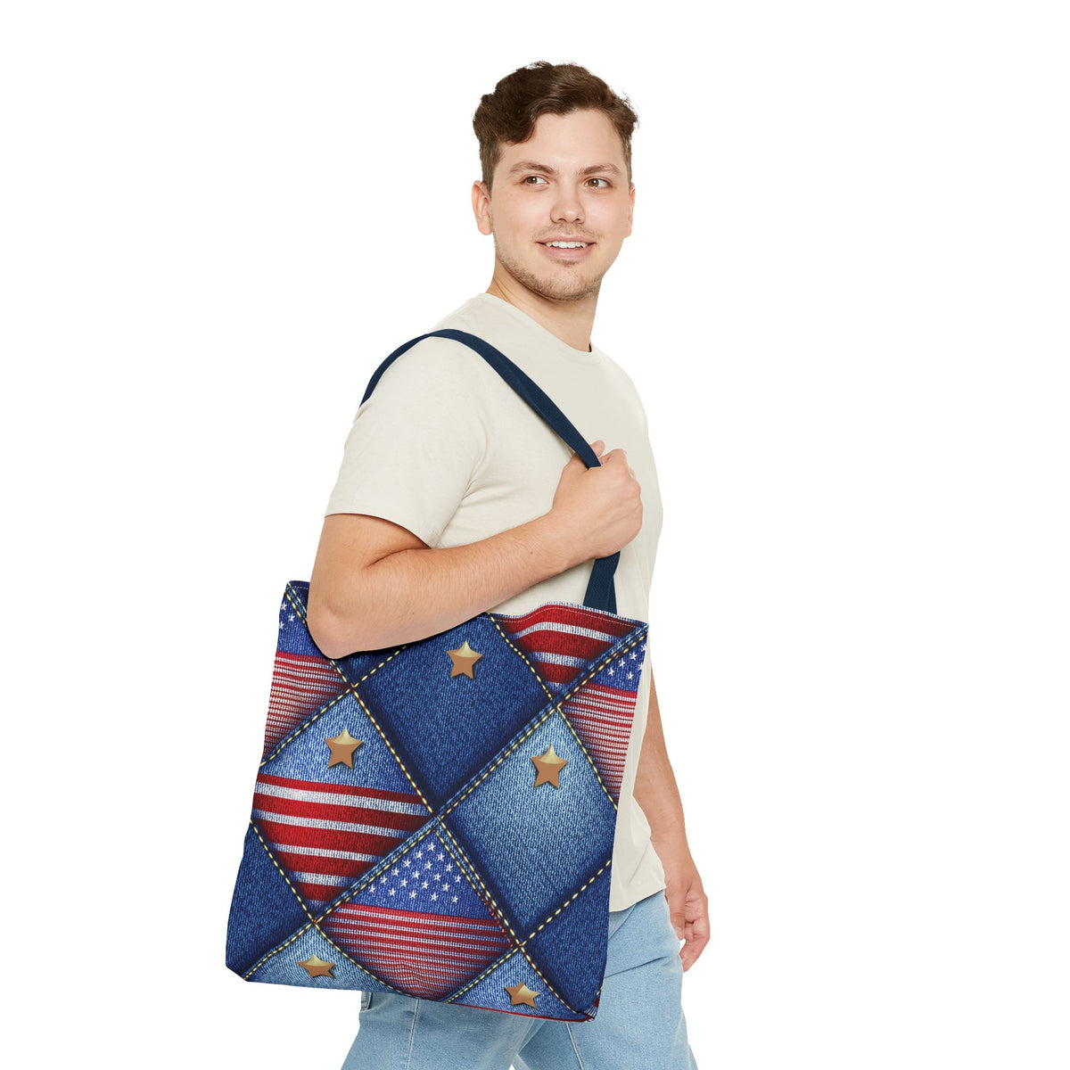 4th of July Graphic Denim Fabric Imitation Print Unisex Canvas Bag Poly Spun 3 Sizes Tote Bag 200-20