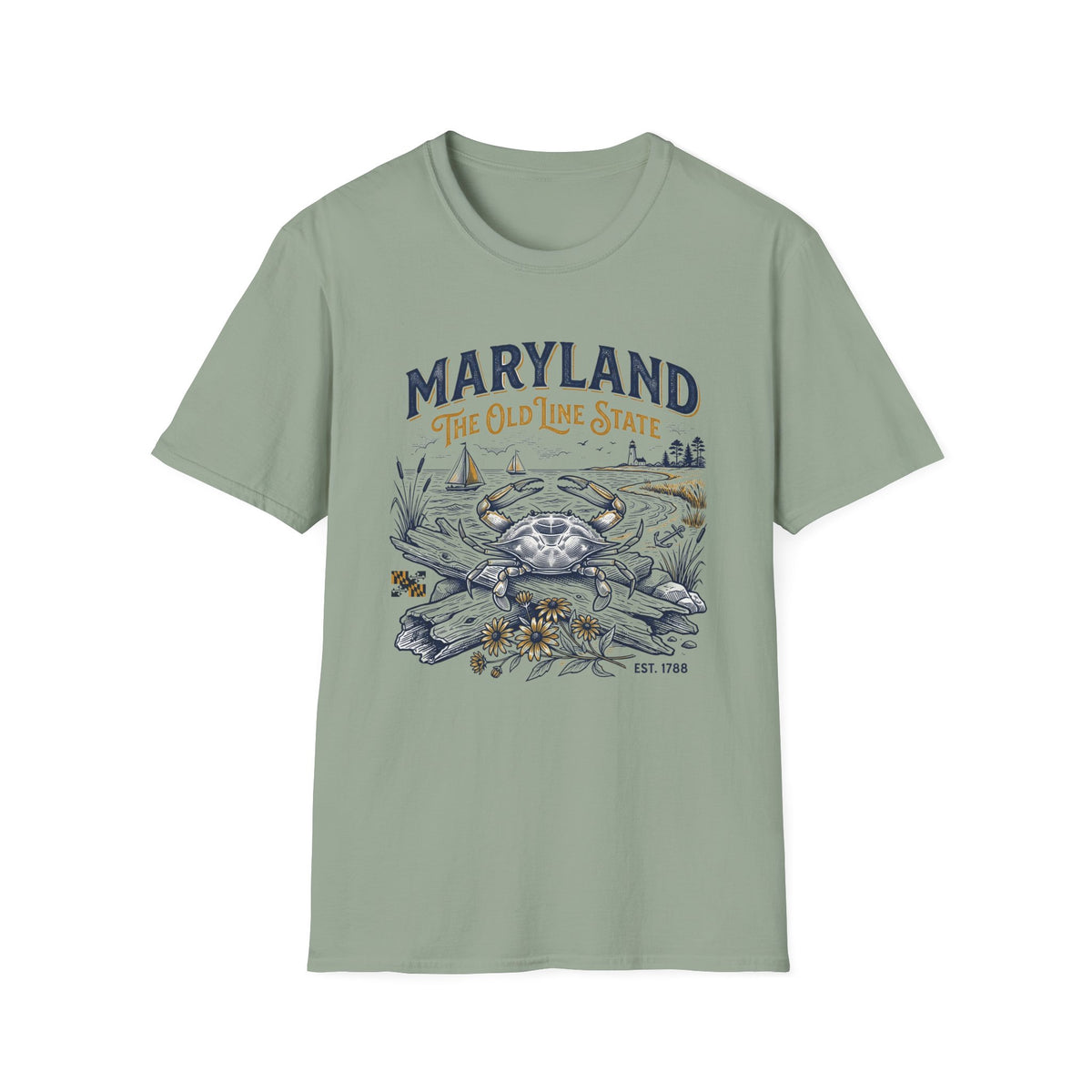 Maryland Crab T-Shirt — Maryland The Old Line State Vintage Coastal Travel Tourist Graphic Design Unisex 100 Cotton Gildan T-Shirt