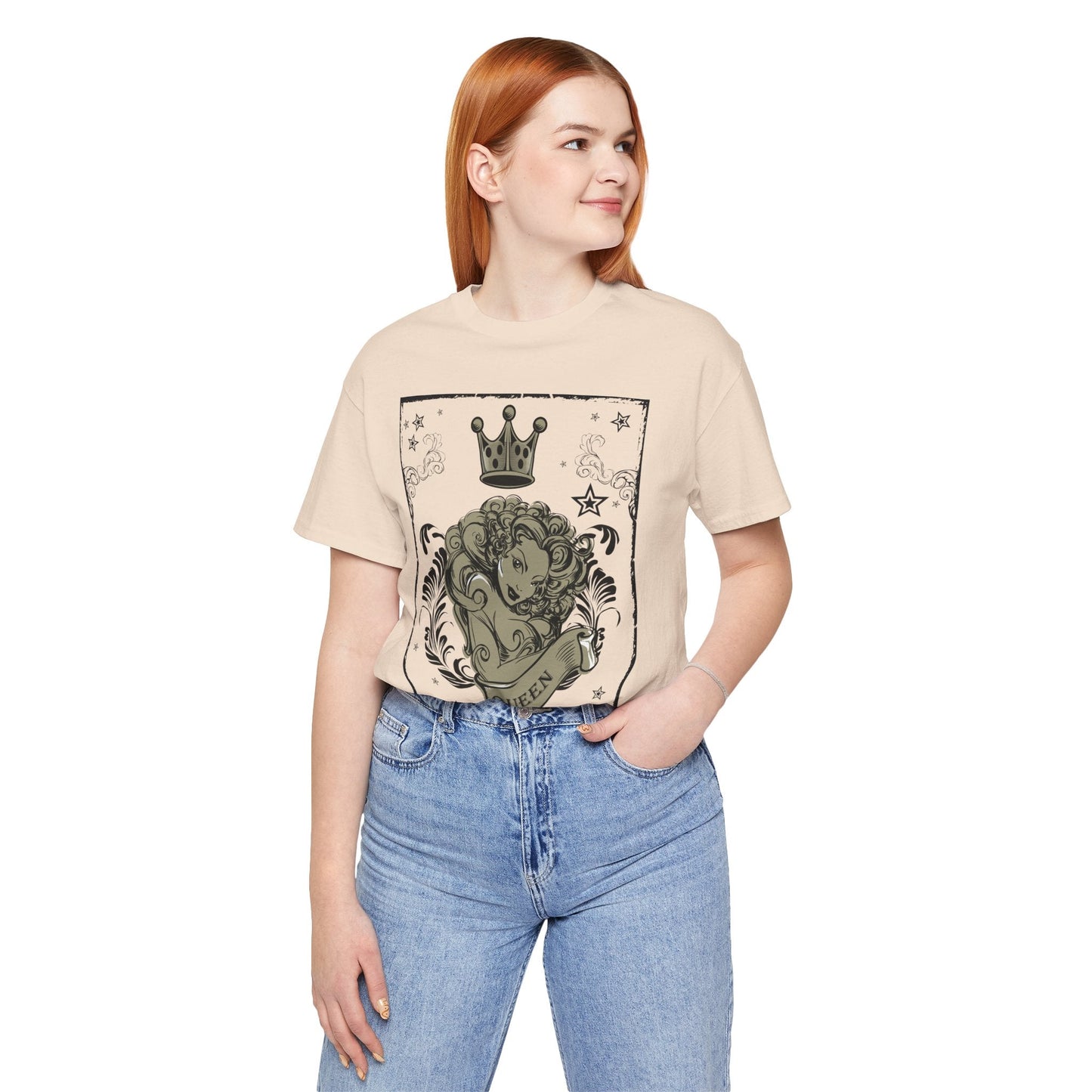 Crown Face Portrait Graphic Tee Vintage Floral Illustration Rock Band T-Shirt