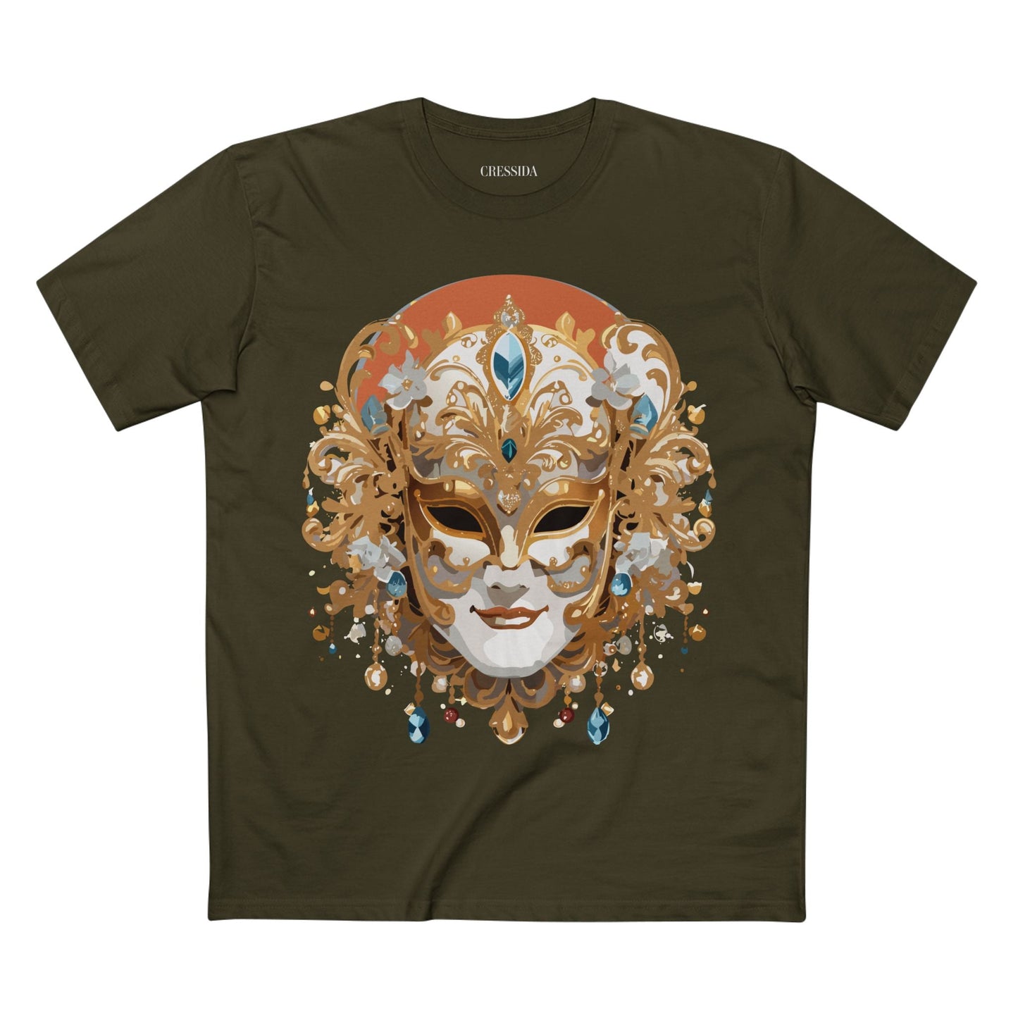Carnival Mask Graphic T-Shirt Unisex 100 Cotton With Antique Gold Art Design Tee 2
