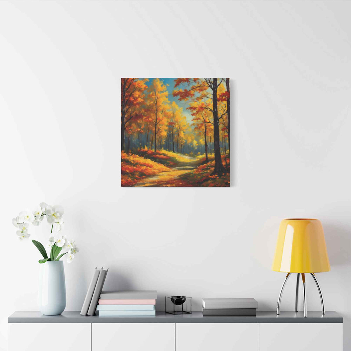 Fall Forest Print Canvas, Oil Paint Print 20x20, 24x24, 30x30, 32x32, 36x36 Art Design Canvas Pine-Wood Inner Frame MC-102