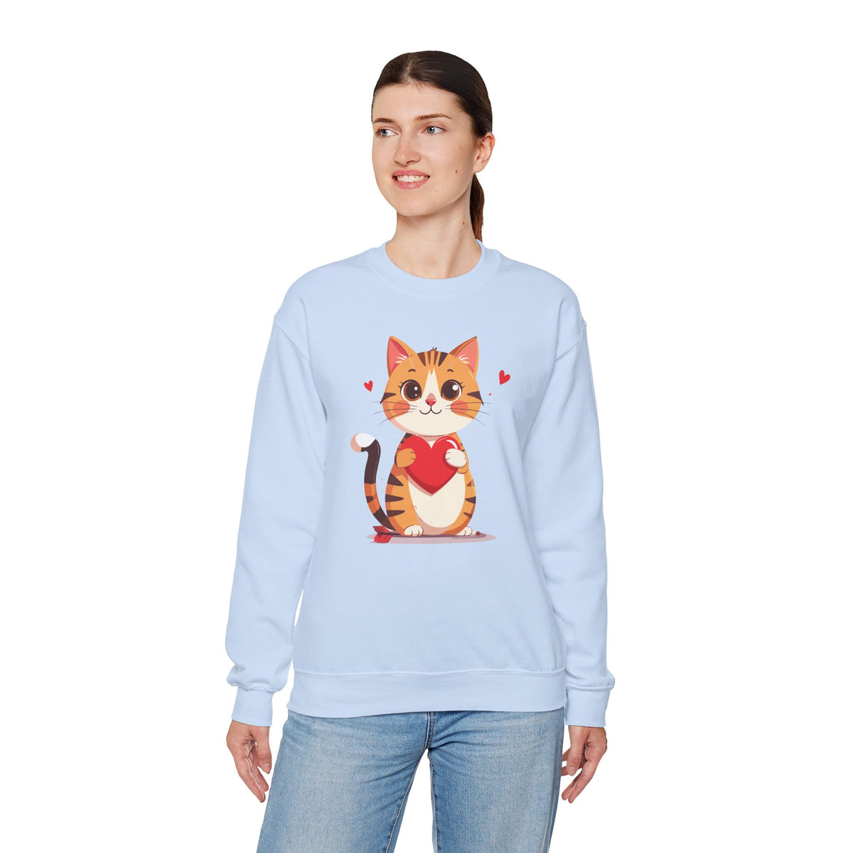 Cat Heart Sweatshirt, Heart Sweatshirt, Cat Sweatshirt, Valentine's Day Sweatshirt, 50/50 Cotton-Poly Animal Sweatshirt 103