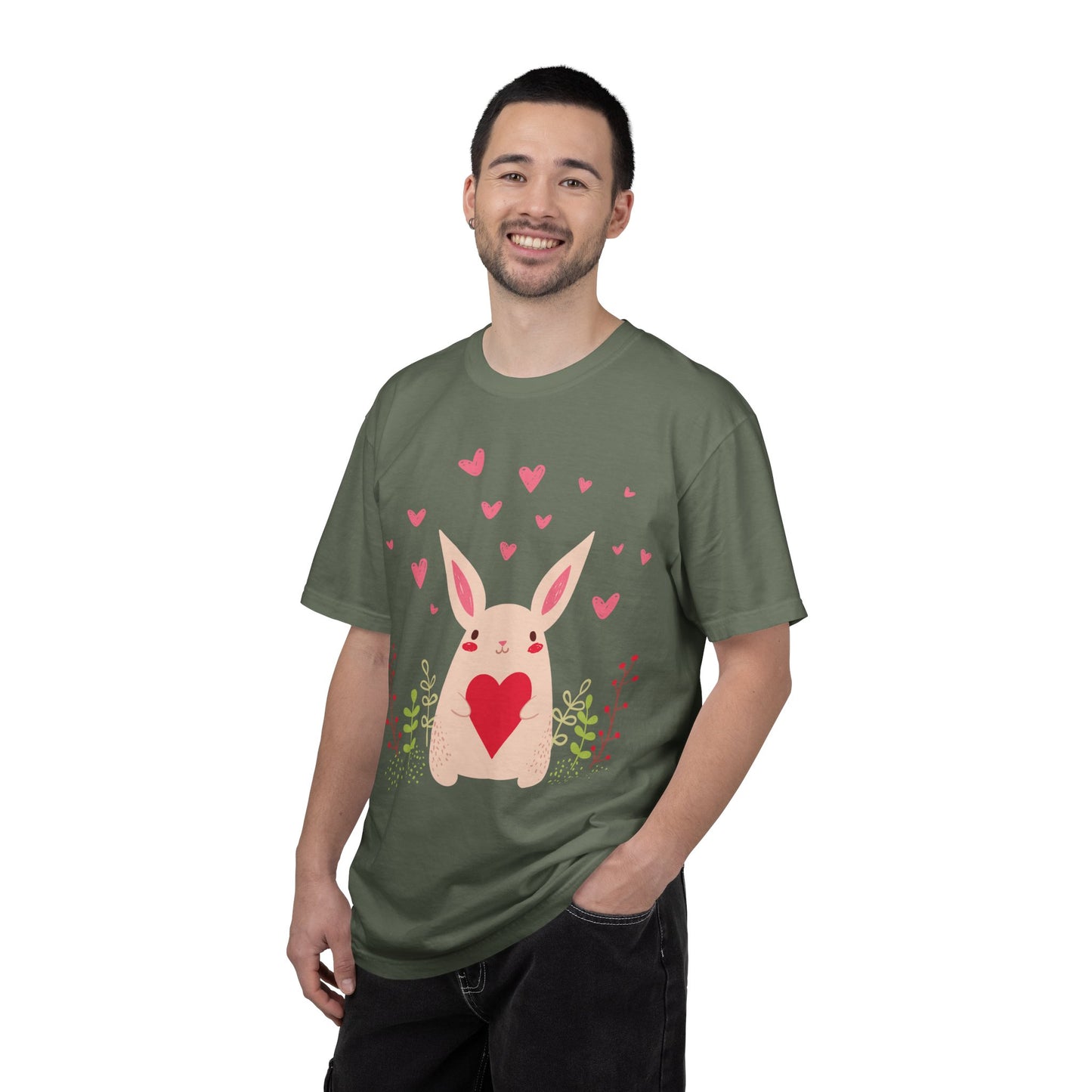 Easter Bunny Heart T-Shirt, Tee Shirt with Easter Signature, T Shirt with Easter Prints, Tee Shirt with Easter Design