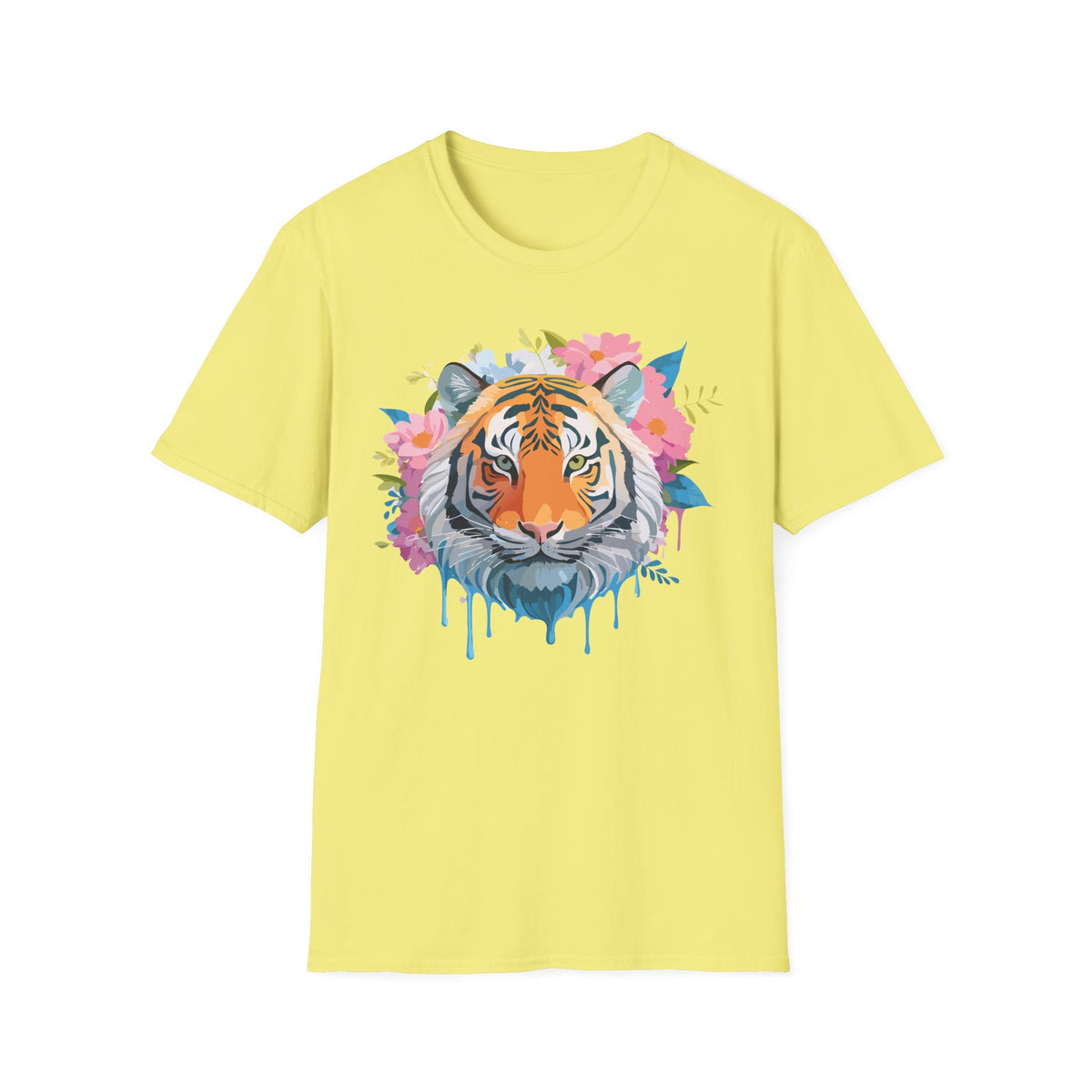 Floral Tiger Face T-Shirt | Watercolor Bloom Design