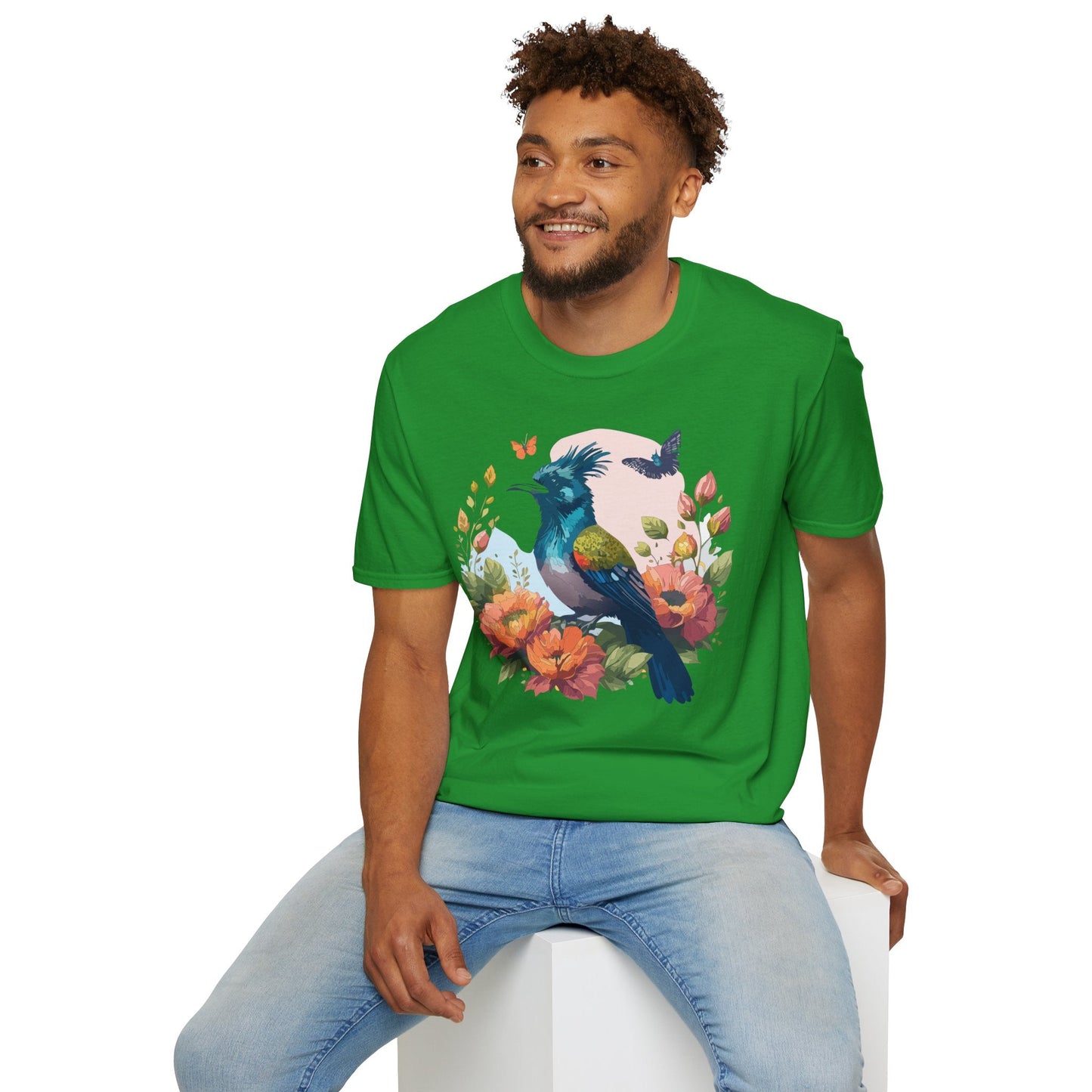 Floral Bird T Shirt Unisex Tee 100 Percent Ring Spun Cotton Softstyle Gildan 64000 Comfort Fit