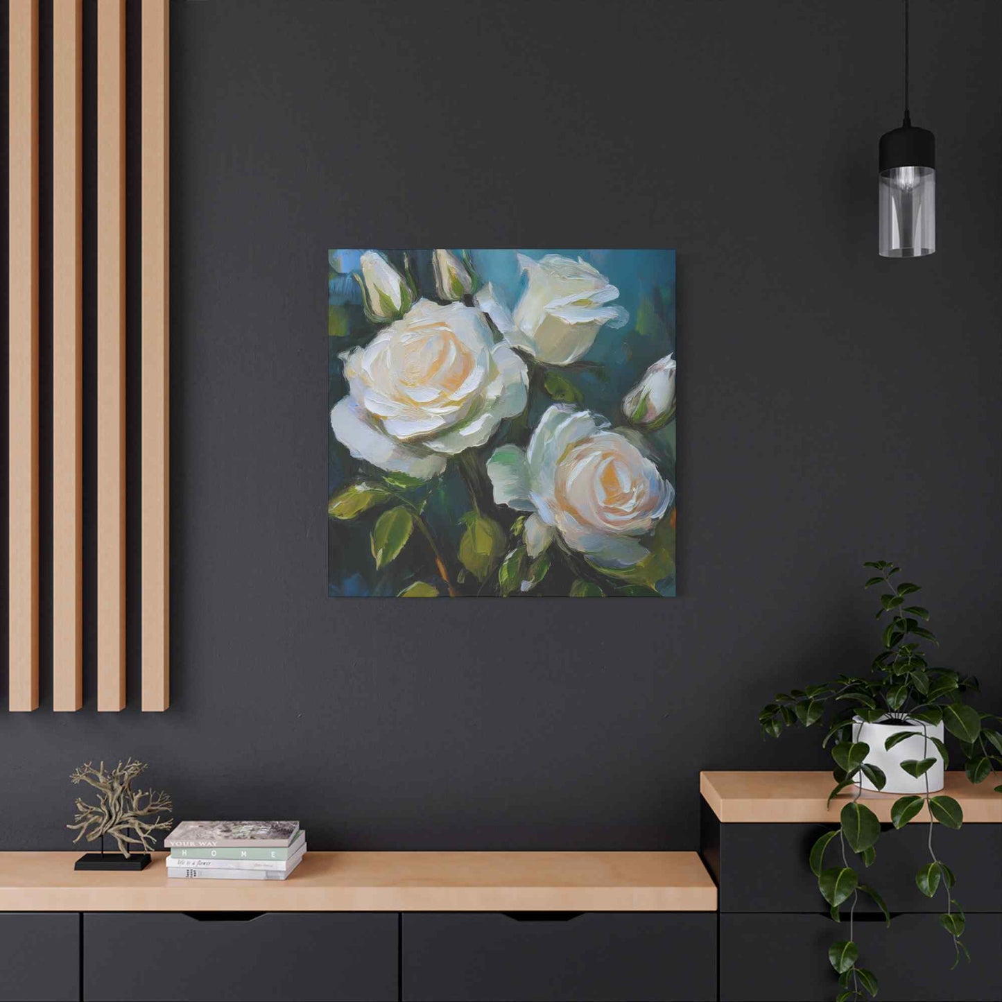 White Roses Print Canvas, Roses Oil Paint Print 20x20, 24x24, 30x30, 32x32, 36x36, Floral Art Design Print Non-Frame MC-20