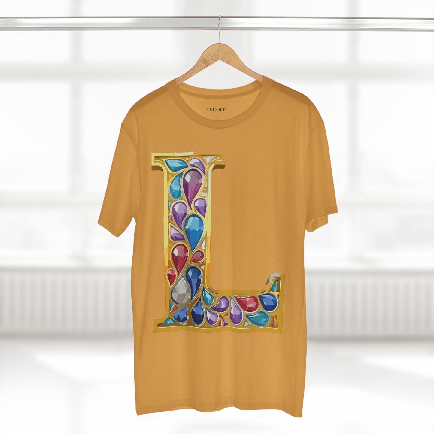 Letter L Graphic Design Tee Unisex 100 Cotton With Antique Gold Letters Artwork T-Shirt