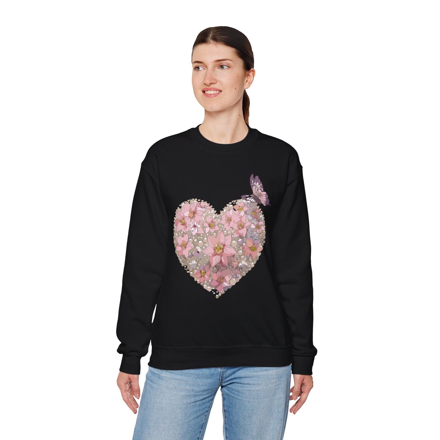 Unisex Floral Heart Sweatshirt Floral Love Valentines Day Gildan 18000 Heavy Blend Crewneck