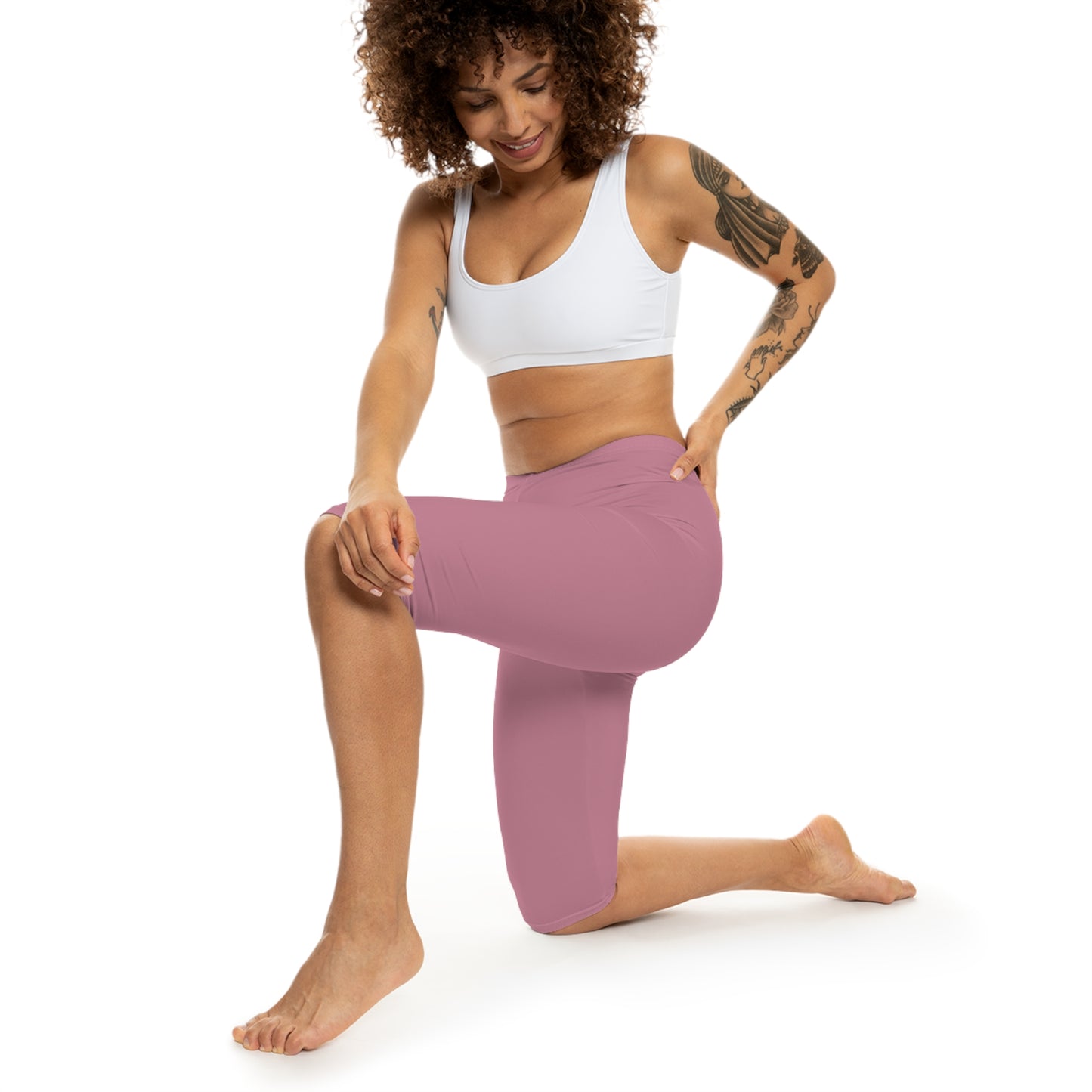 Old Rose Color Women's Brushed Suede Poly Span Casual Capri Leggings XS-2XL
