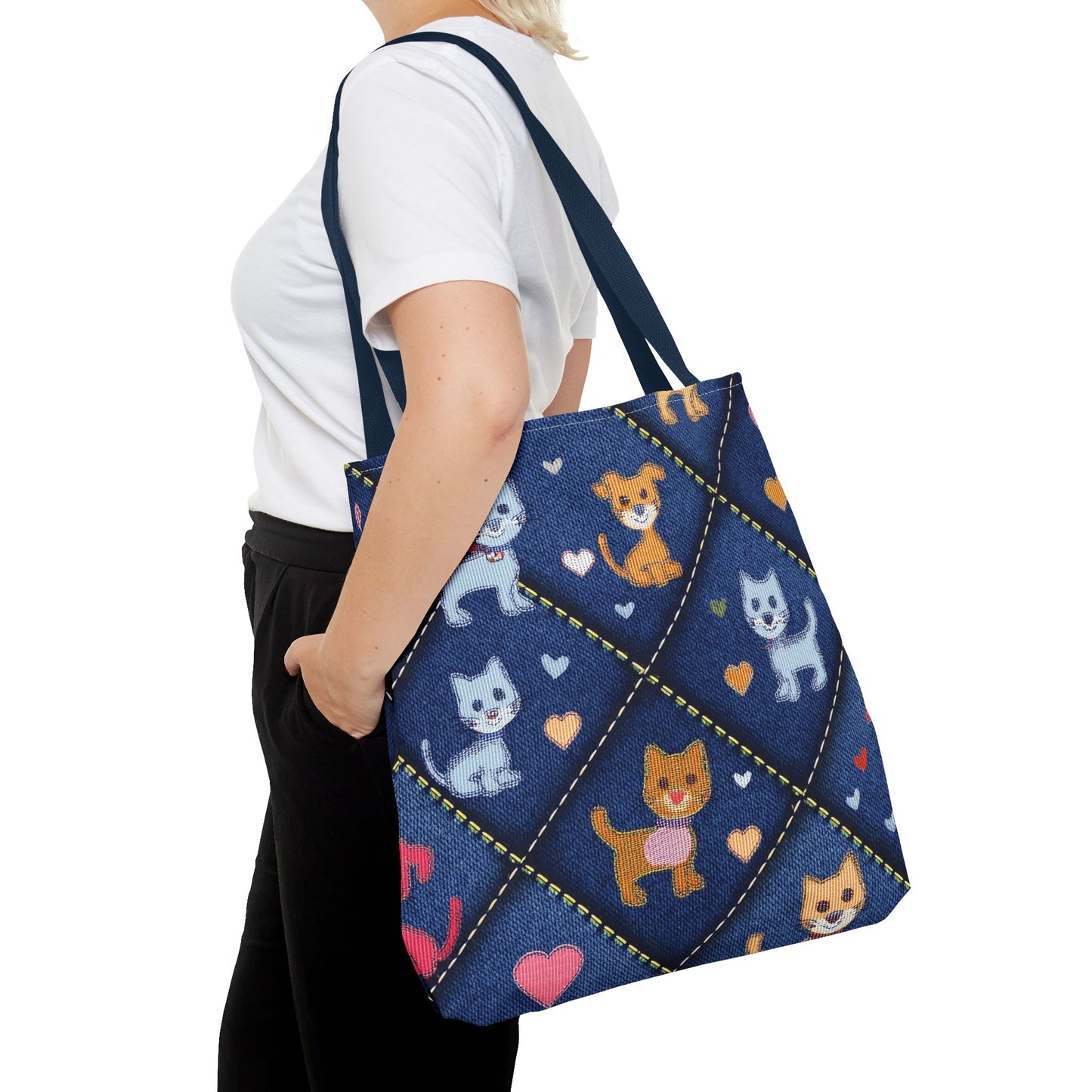 Love Day Graphic Design Denim Fabric Imitation Print Unisex Canvas Bag POLY 3 Sizes Tote Bag 201-2