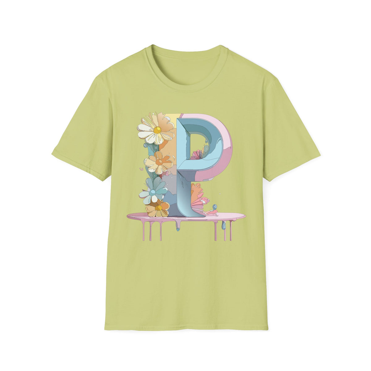 Letter P Floral Monogram T-Shirt | Pastel Daisy Initial Tee