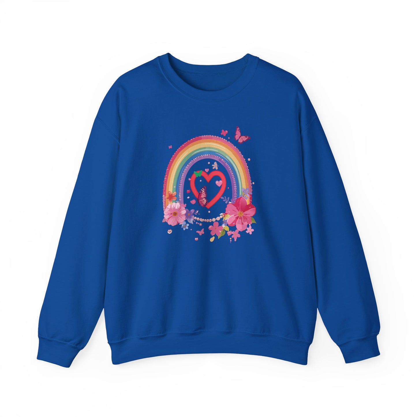 Rainbow Heart Sweatshirt, Floral Heart Sweatshirt, Floral Love Sweatshirt, Valentine's Day Sweatshirt, Rainbow Heart Floral Sweatshirt 112
