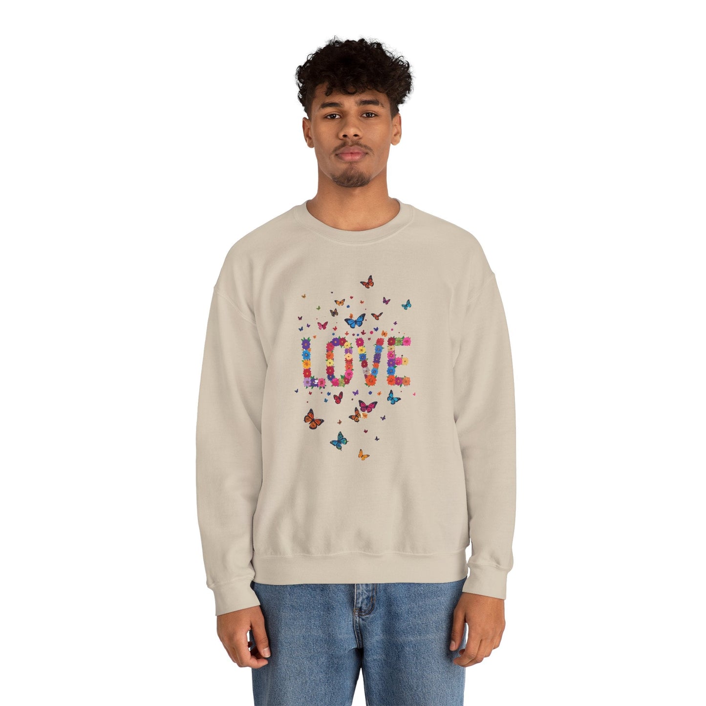 Unisex Floral Love Sweatshirt Fifty Fifty Cotton Poly Valentines Day