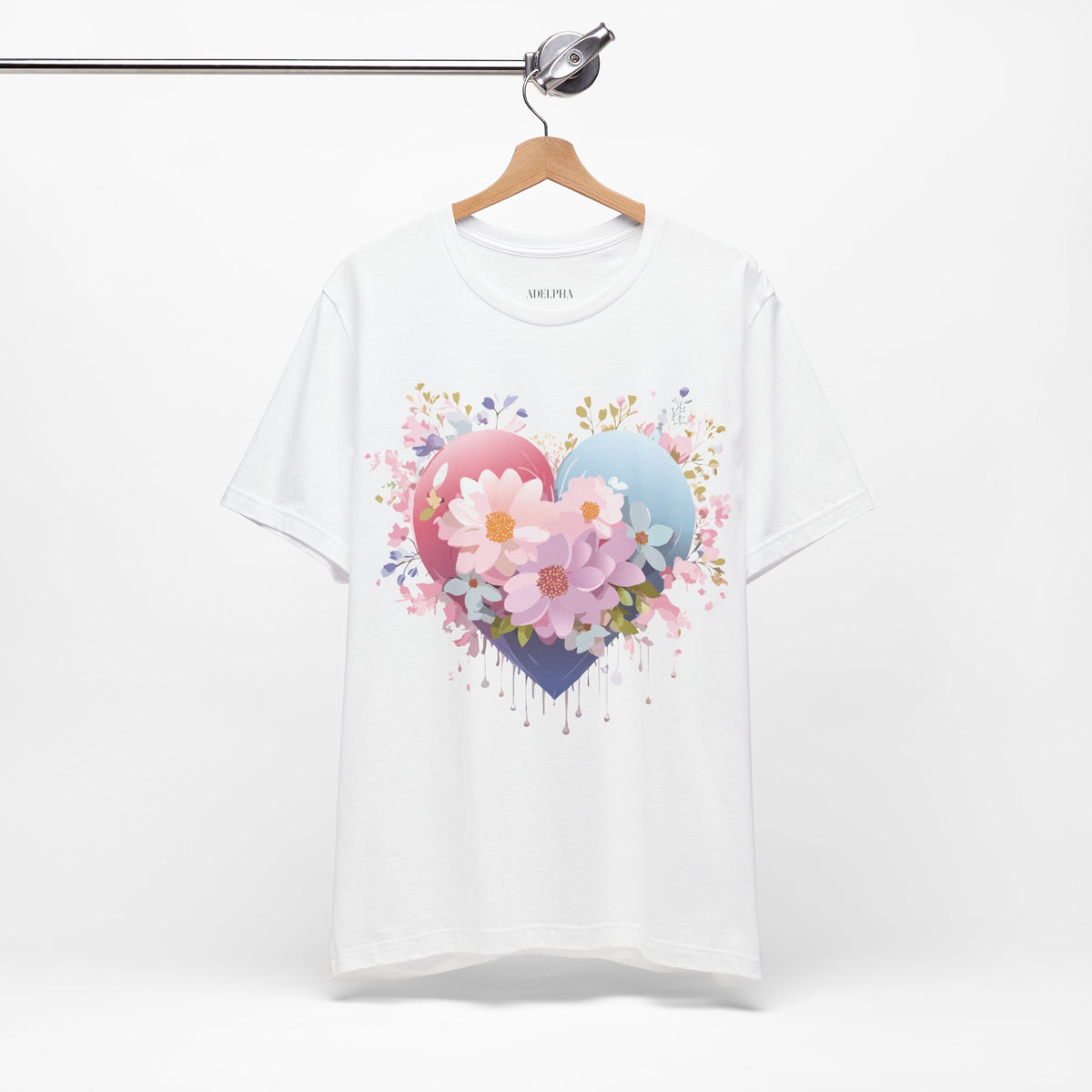 Valentine's Day Graphic Unisex Cotton Bella+Canvas Tee with Floral Art Design d130