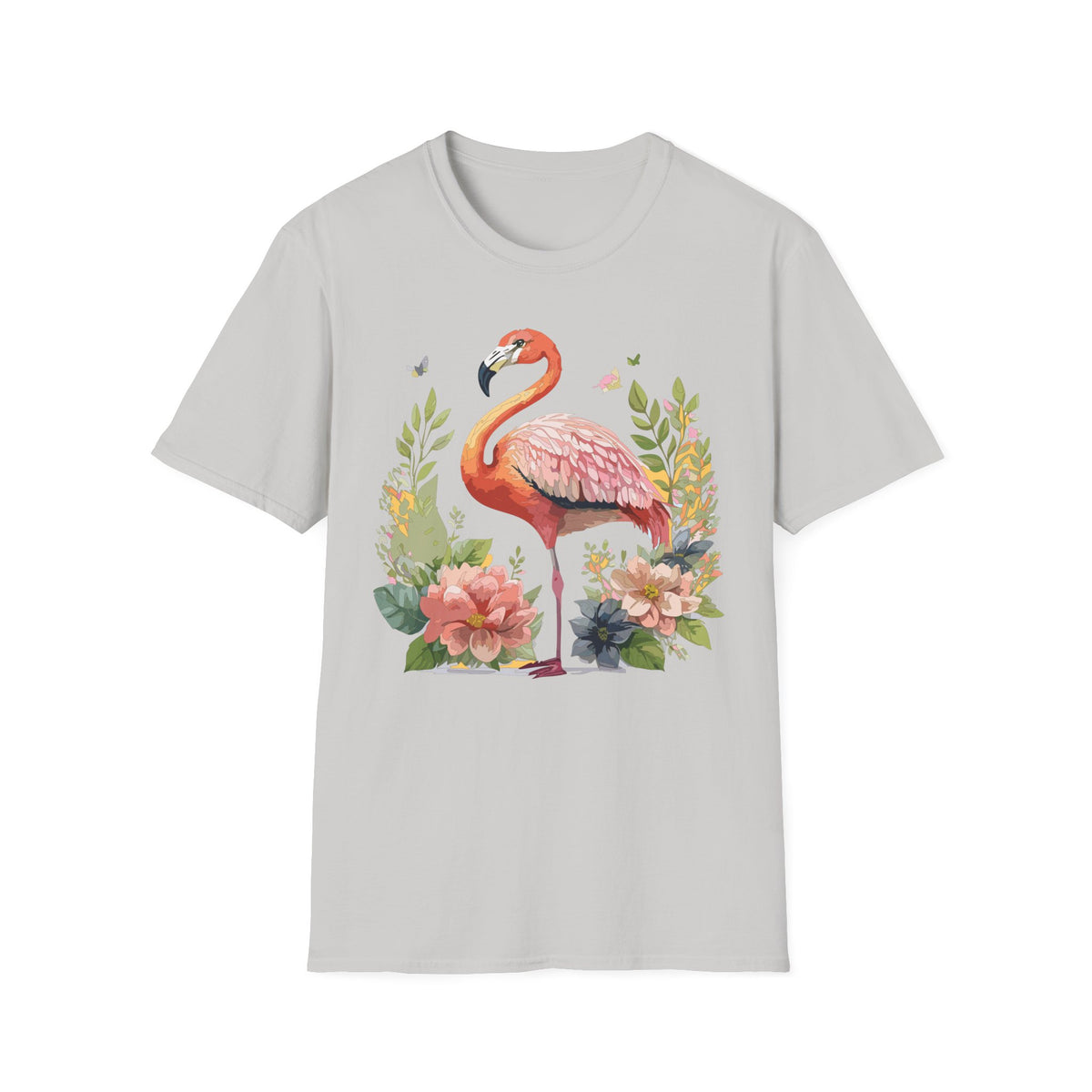 Pink Flamingo Floral Tee | Flamingo Shirt, Tropical Bird Illustration
