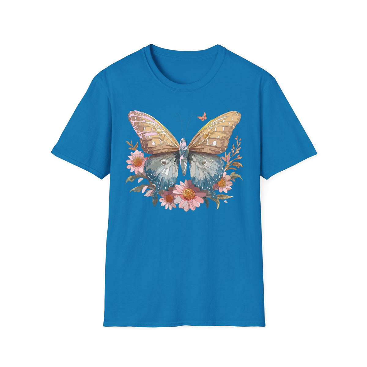 Butterfly Floral T-Shirt – Colorful Nature-Inspired Botanical Gift Graphic Design Unisex 100 Cotton Gildan T-Shirt