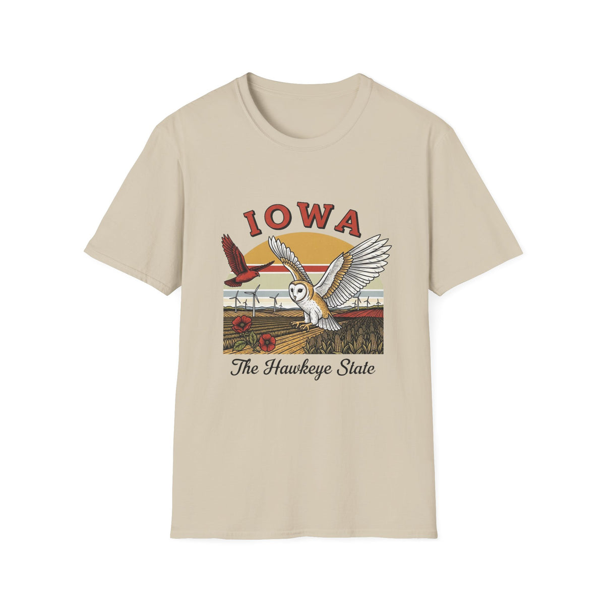 Iowa Barn Owl T-Shirt — The Hawkeye State Vintage State Pride Tee Travel Tourist Graphic Design Unisex 100 Cotton Gildan T-Shirt