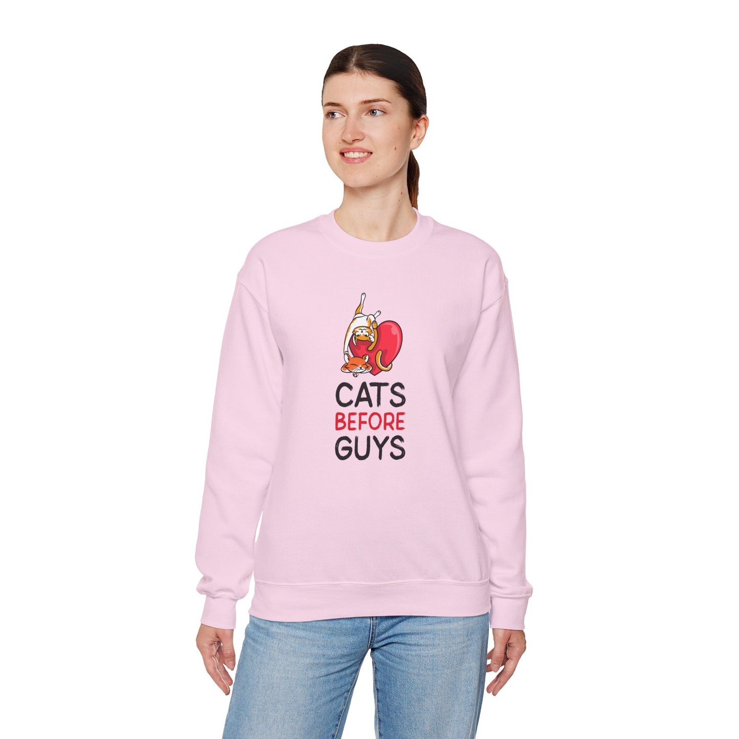 Cat Heart Sweatshirt Unisex Valentines Day 50 50 Cotton Poly Heavy Blend Crewneck Sweatshirt