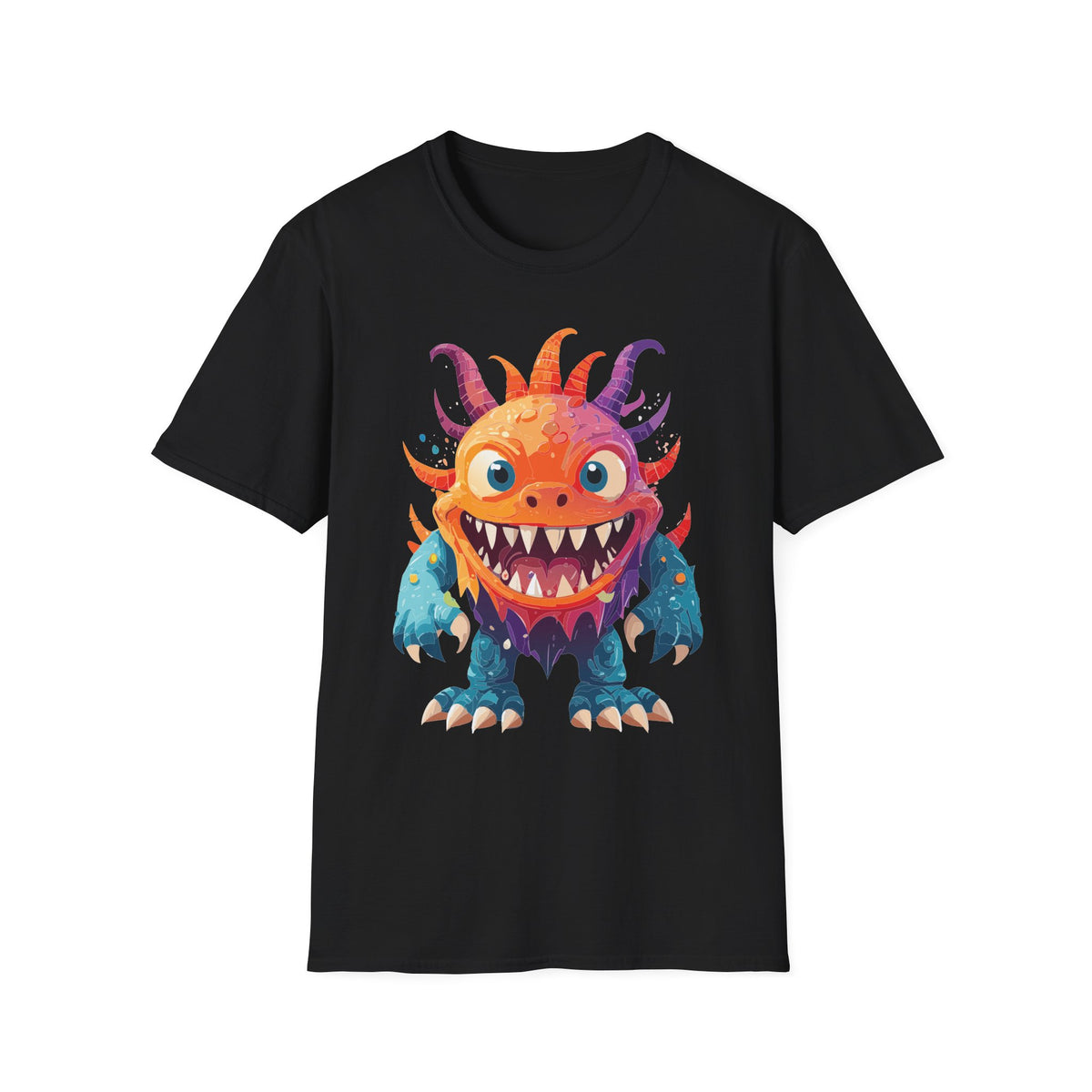 Colorful Cartoon Monster T-Shirt | Cute Spiky Halloween Creature Graphic Design Unisex 100 Cotton Gildan T-Shirt
