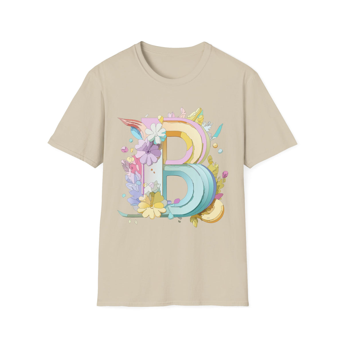 Floral Rainbow Letter B T-Shirt | Pastel Initial Monogram Tee