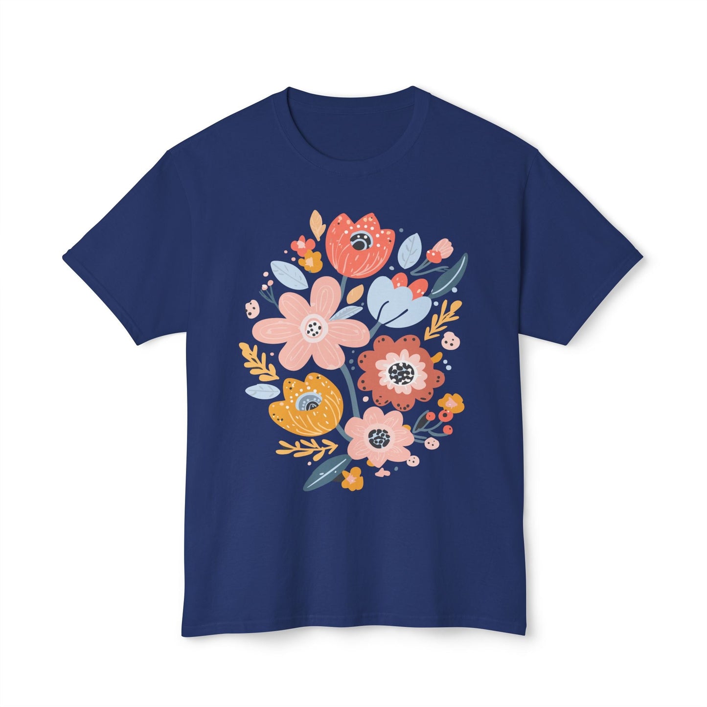 Unisex Floral Art T Shirt with Vintage Flowers Print One Hundred Percent Cotton Tee Printed In USA
