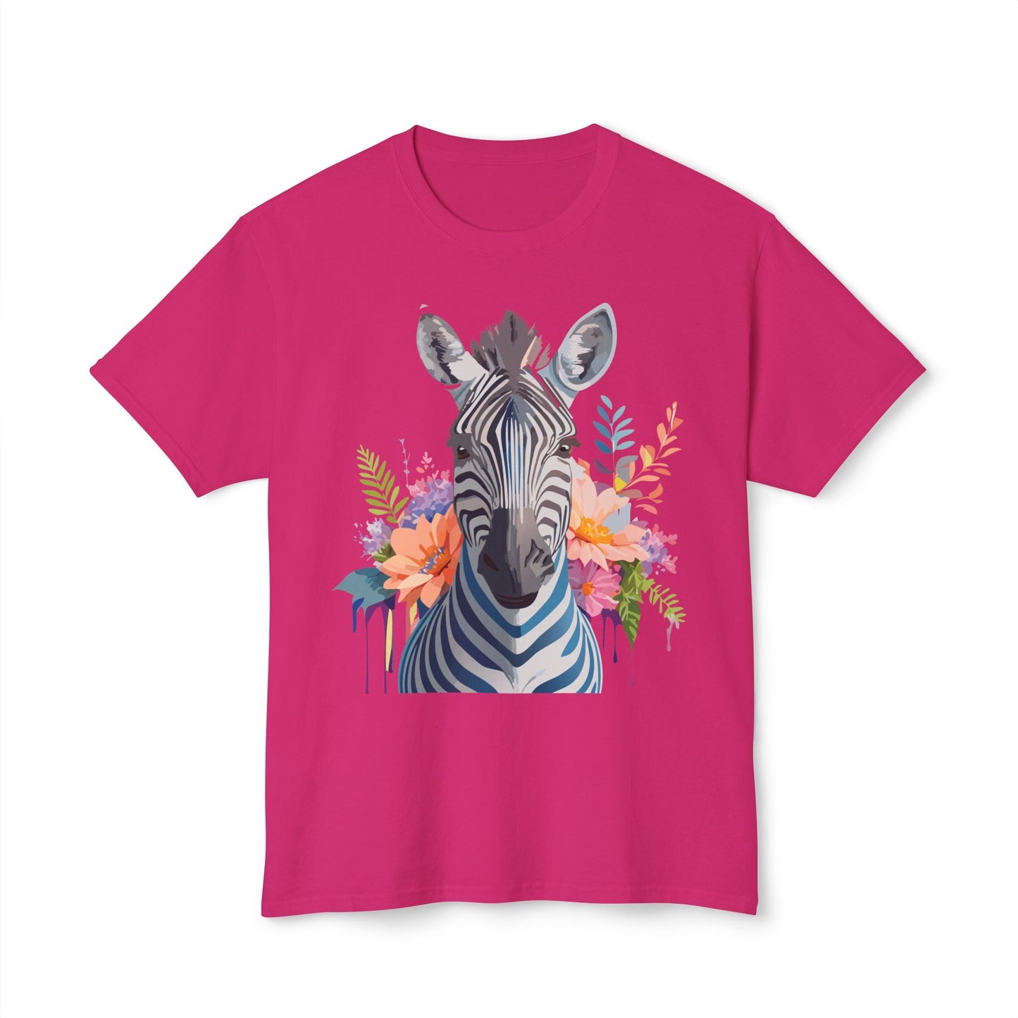 Unisex Zebra Art Print T Shirt HD Cotton Tee Floral Design Made In USA Premium Comfort Breathable