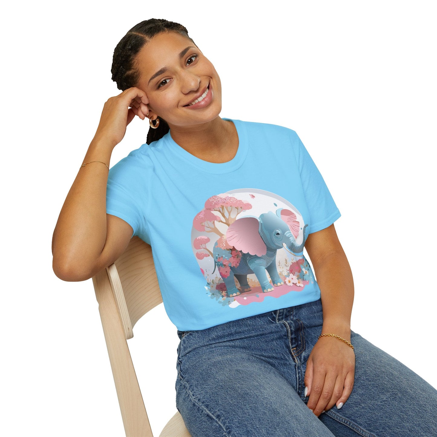 Unisex Elephant Graphic Tee Gildan Softstyle 64000 100 Percent Ring Spun Cotton Fabric