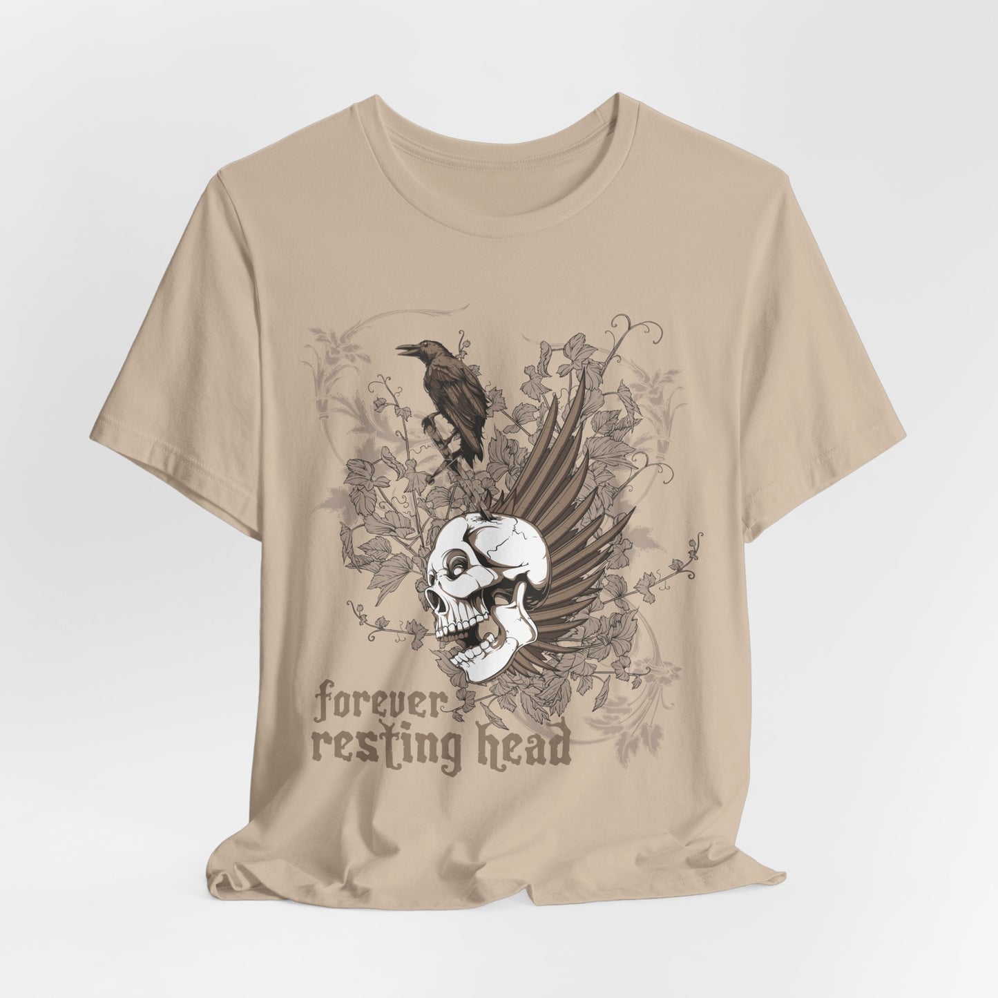 Forever Resting Head Tee, Edgy Graphic Shirt, Music T-Shirt, Gothic Tees, Skull Shirt, Art Design Tee, Skull Graphic Top