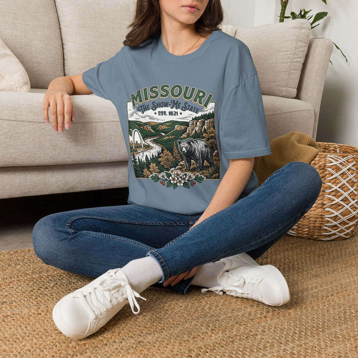 Missouri Vintage State Pride T-Shirt — State Scenic Bear Design Travel Tourist Graphic Design Unisex 100 Cotton Gildan T-Shirt