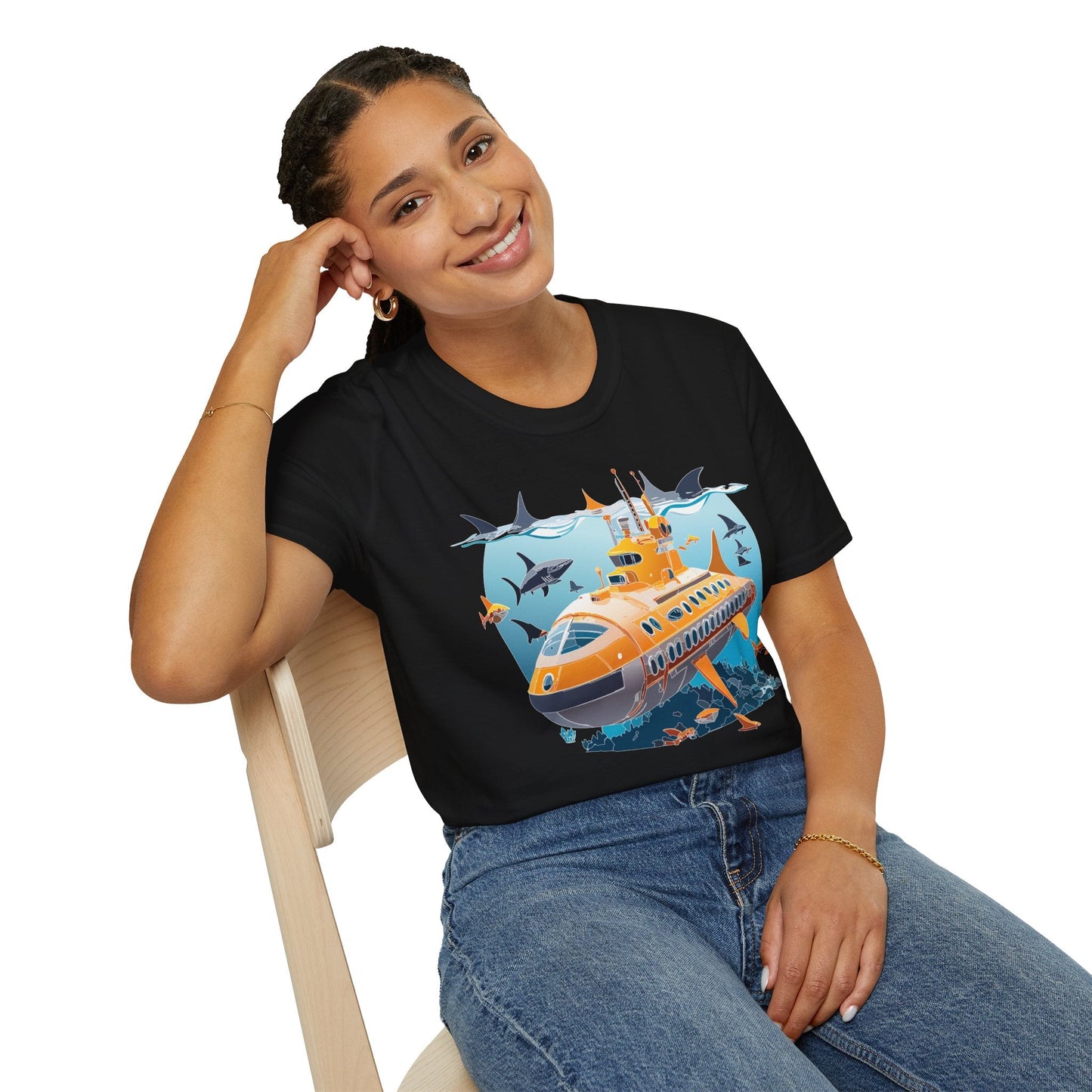 Ocean Themed Unisex Gildan Softstyle 64000 Short Sleeve T Shirt With Ocean Art Design
