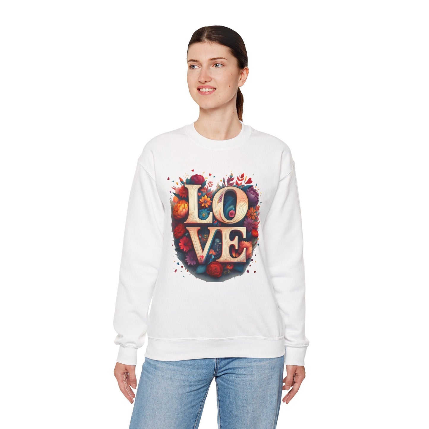 Floral Love Sweatshirt Unisex Valentines Day Gift Love Flower Crewneck Sweatshirt