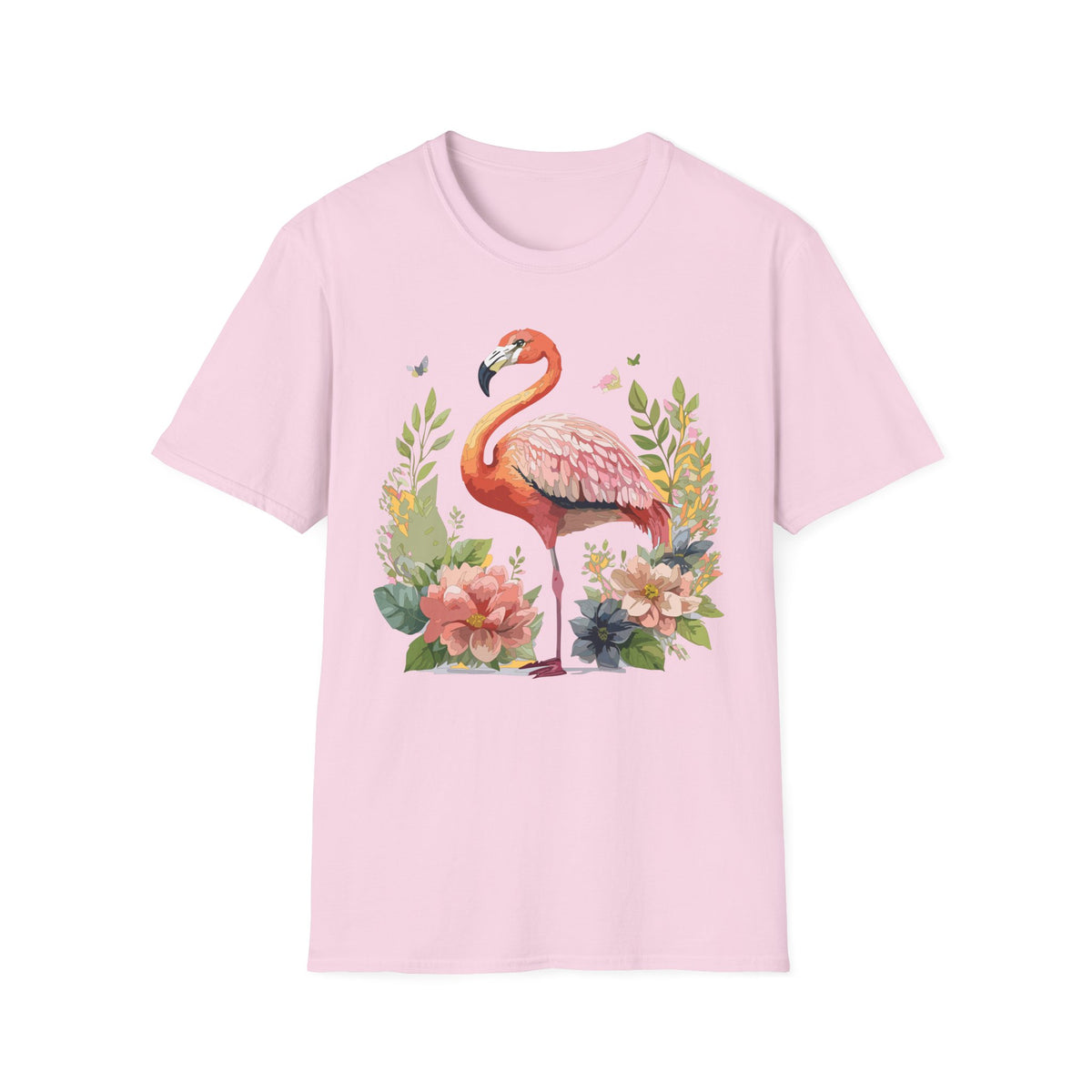 Pink Flamingo Floral Tee | Flamingo Shirt, Tropical Bird Illustration