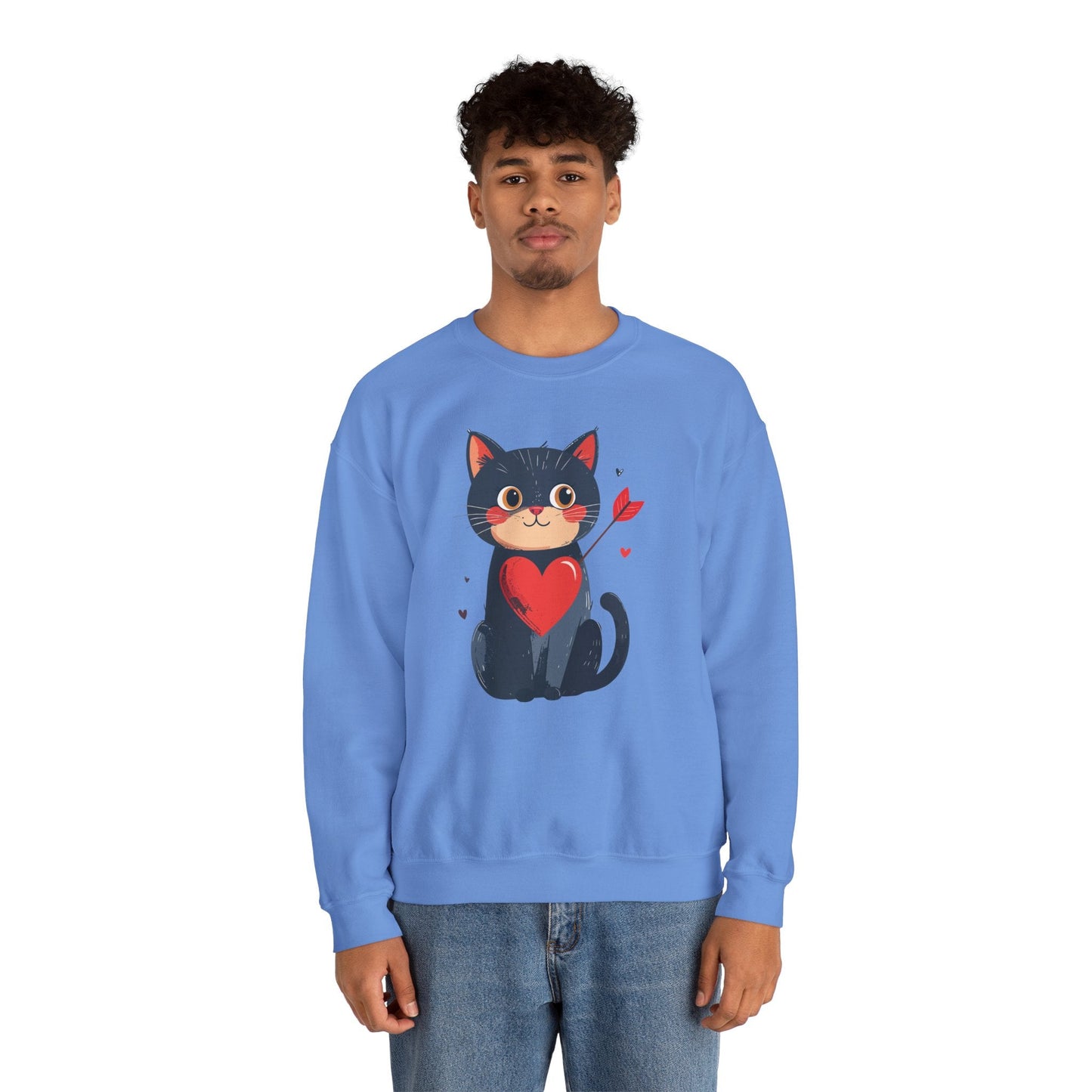 Cat Heart Sweatshirt Unisex Valentines Day Fifty Fifty Cotton Poly 8 Oz Heavy Blend