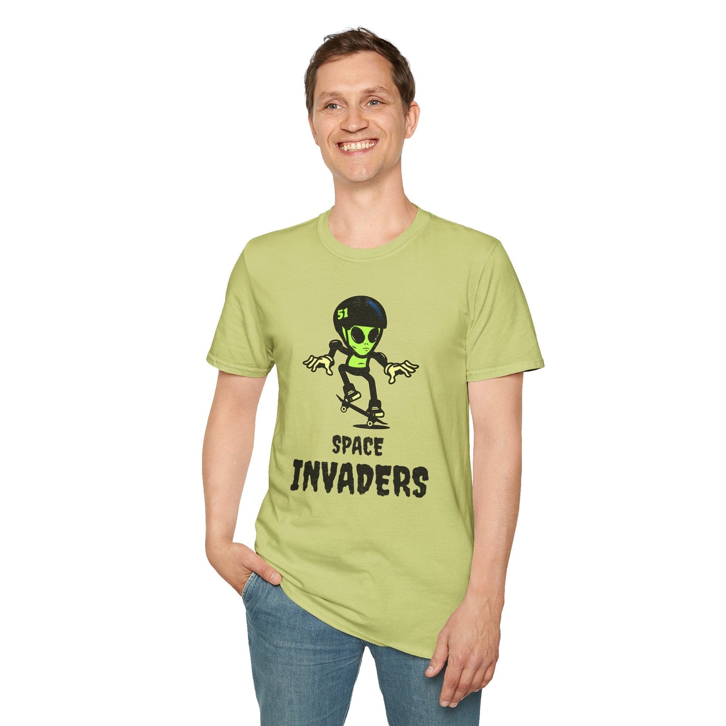 Alien Skateboard Space Invaders Shirt