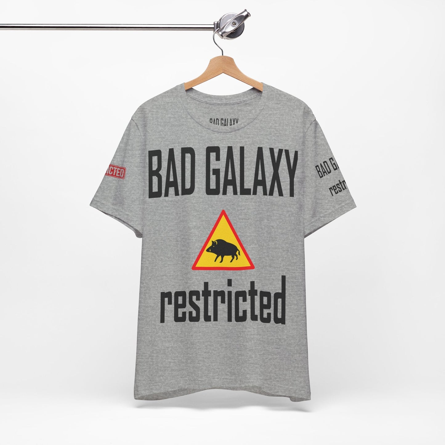 Tee Shirt With Red Stamp Designed And Printed In The USA By Bad Galaxy 100 Percent Cotton