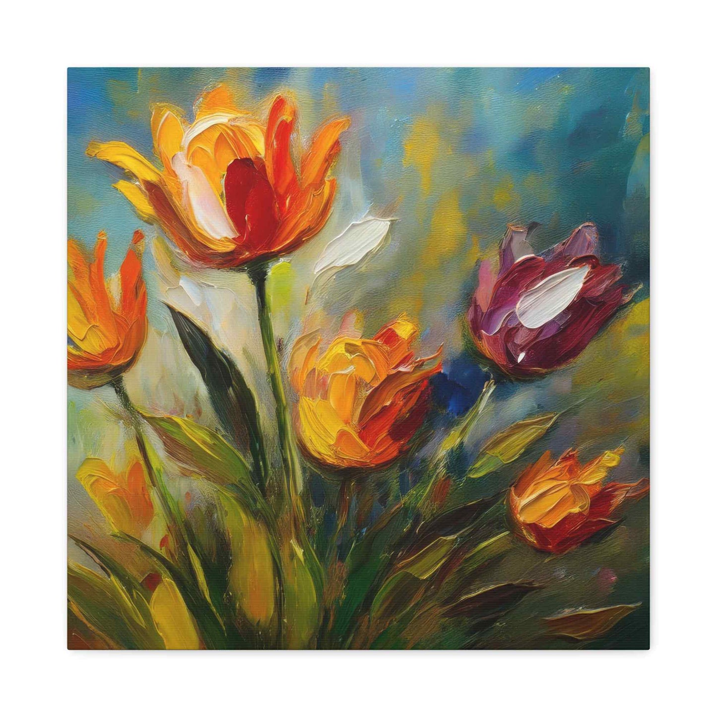 Tulips Print Canvas, Floral Oil Paint Print 20x20, 24x24, 30x30, 32x32, 36x36 Art Design Pine-Wood Inner Frame MC-146