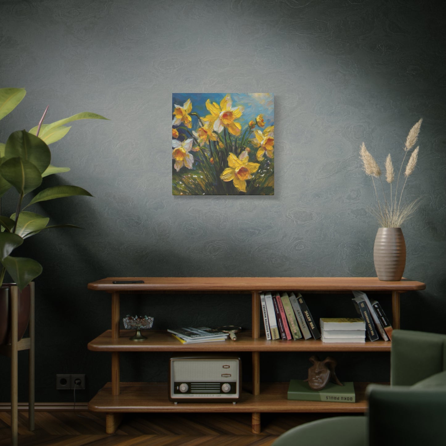 Narcissus Print Canvas, Floral Oil Paint Print 20x20, 24x24, 30x30, 32x32, 36x36 Art Design Pine-Wood Inner Frame MC-174