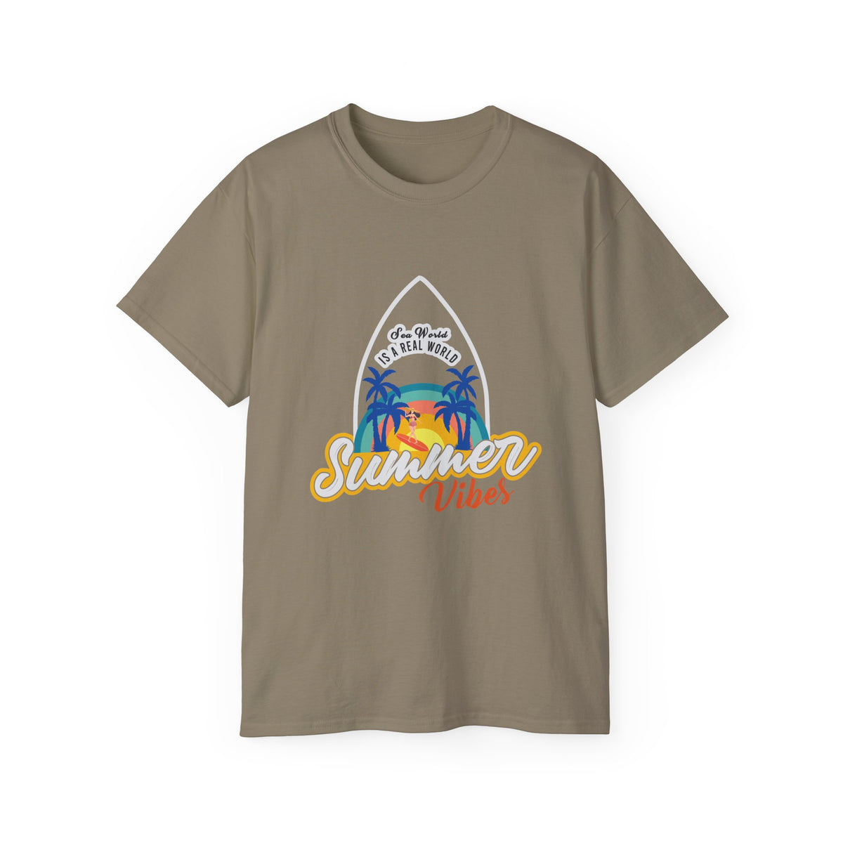 Summer Vibes Surf Graphic Tee | Tropical Sunset Palm Beach Design