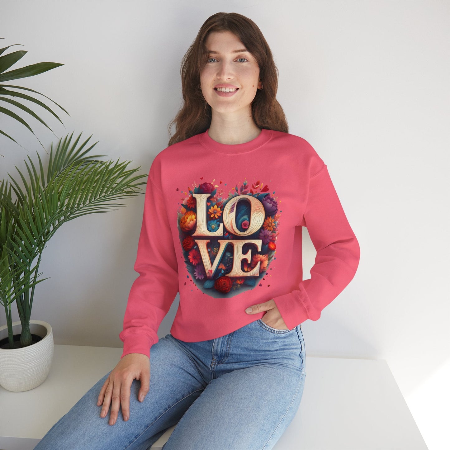 Floral Love Sweatshirt Unisex Valentines Day Gift Love Flower Crewneck Sweatshirt