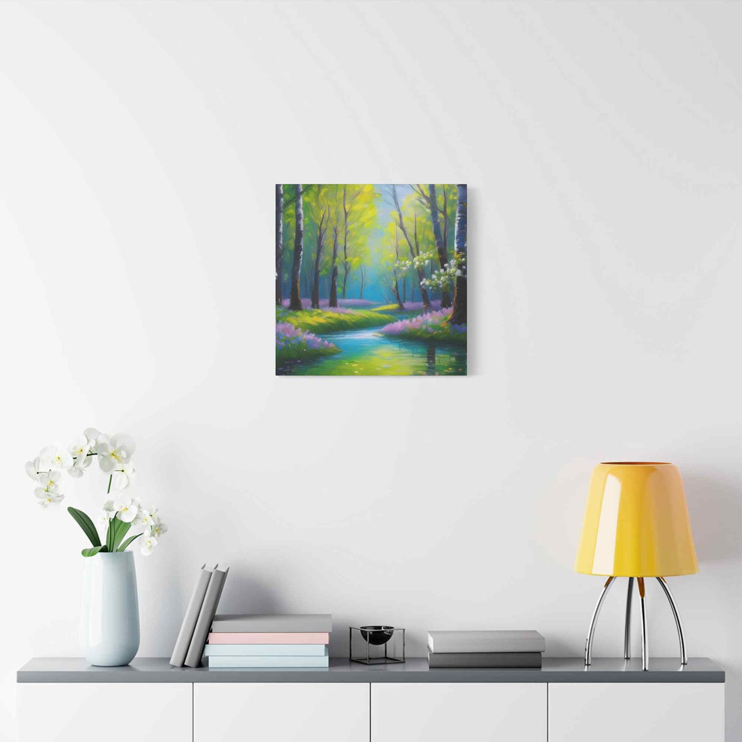 Spring Forest Print Canvas, Oil Paint Print 20x20, 24x24, 30x30, 32x32, 36x36 Art Design Print Pine-Wood Inner Frame MC-96